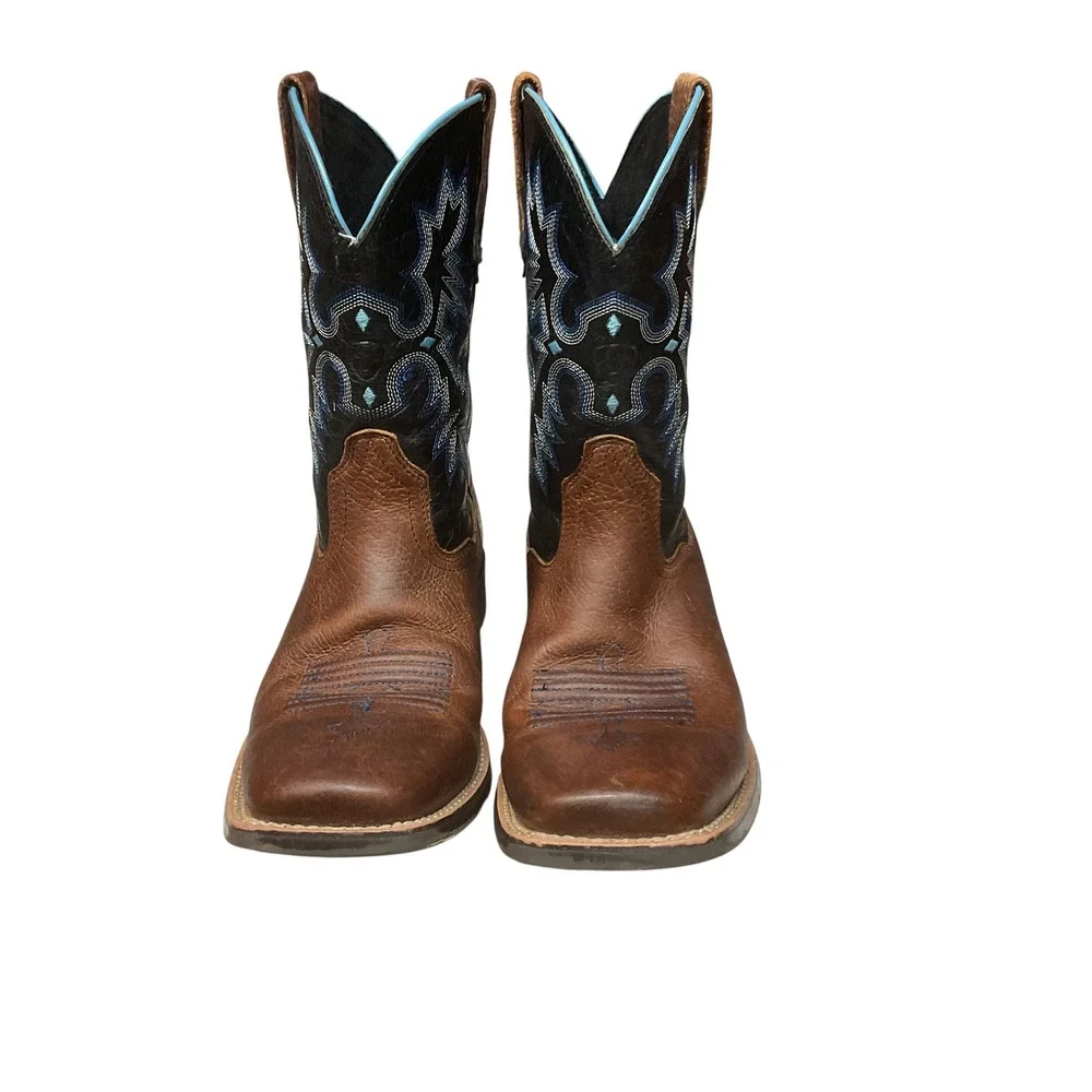 Ariat Girls' Tombstone Leather Western Square Toe Slip On Cowgirl Boots Size 5